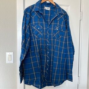 Wrangler Blue Plaid Men's Shirt XLT